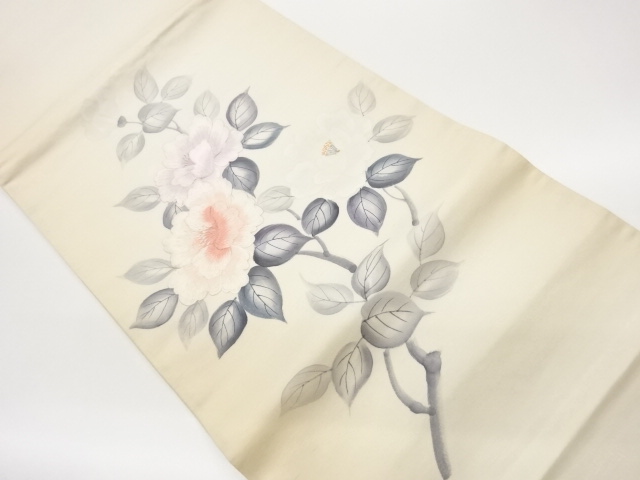 JAPANESE KIMONO / ARTISTS HAND-PAINTED FLOWER / LEAF PATTERN EMBROIDER